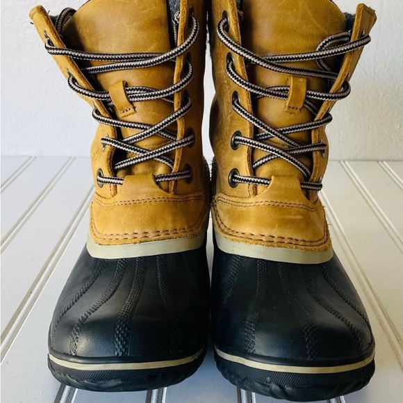 Sorel Slimpack II Lace Boot Women's 9 Elk Tan Black✨Leather Waterproof Fleece - Picture 9 of 10